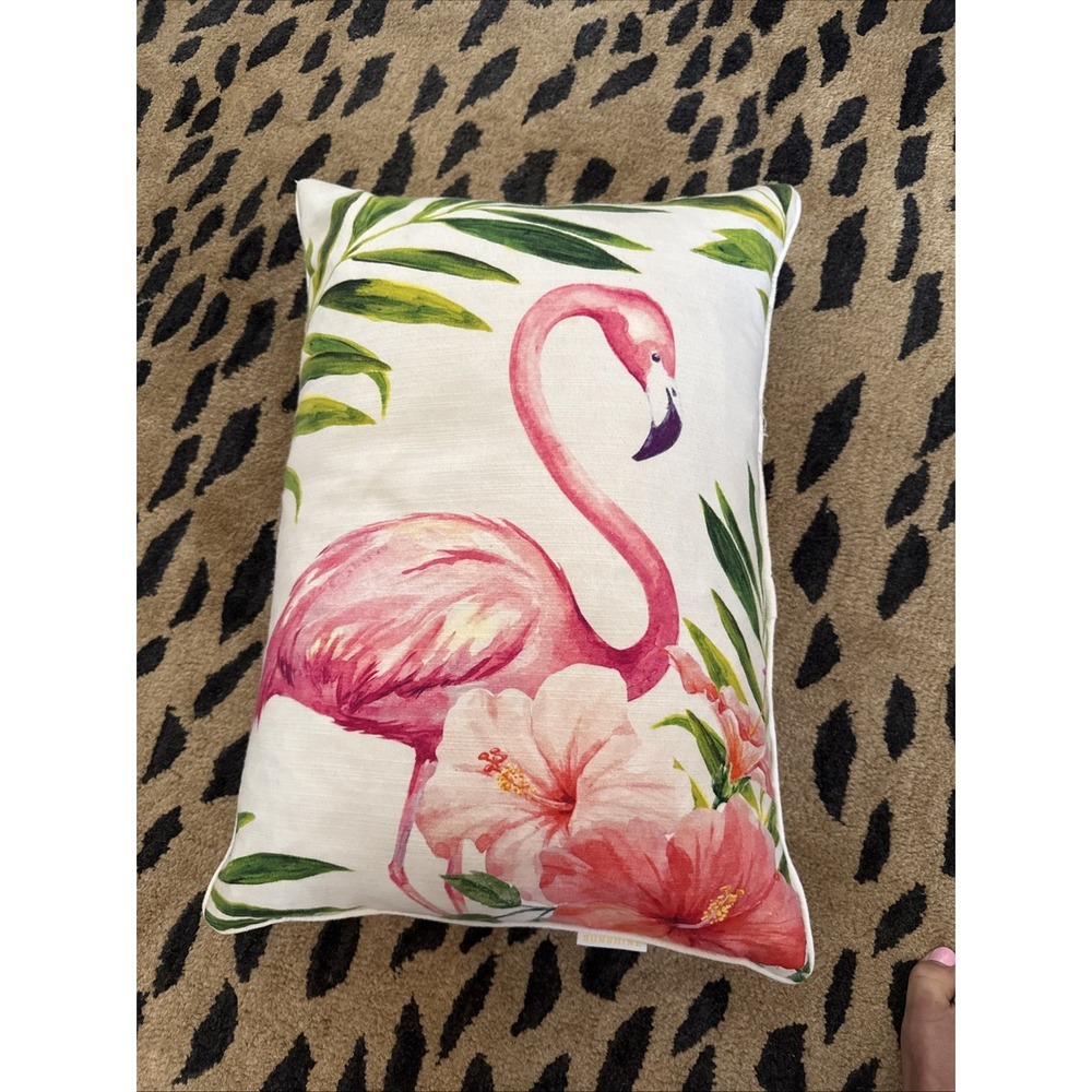 Flamingo Decorative Pillow W/feathers 12x20 Inch Tropical Plants Lumb‎